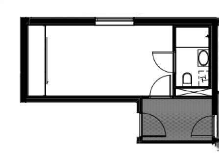 Plantegning, felles yttergang er markert grå